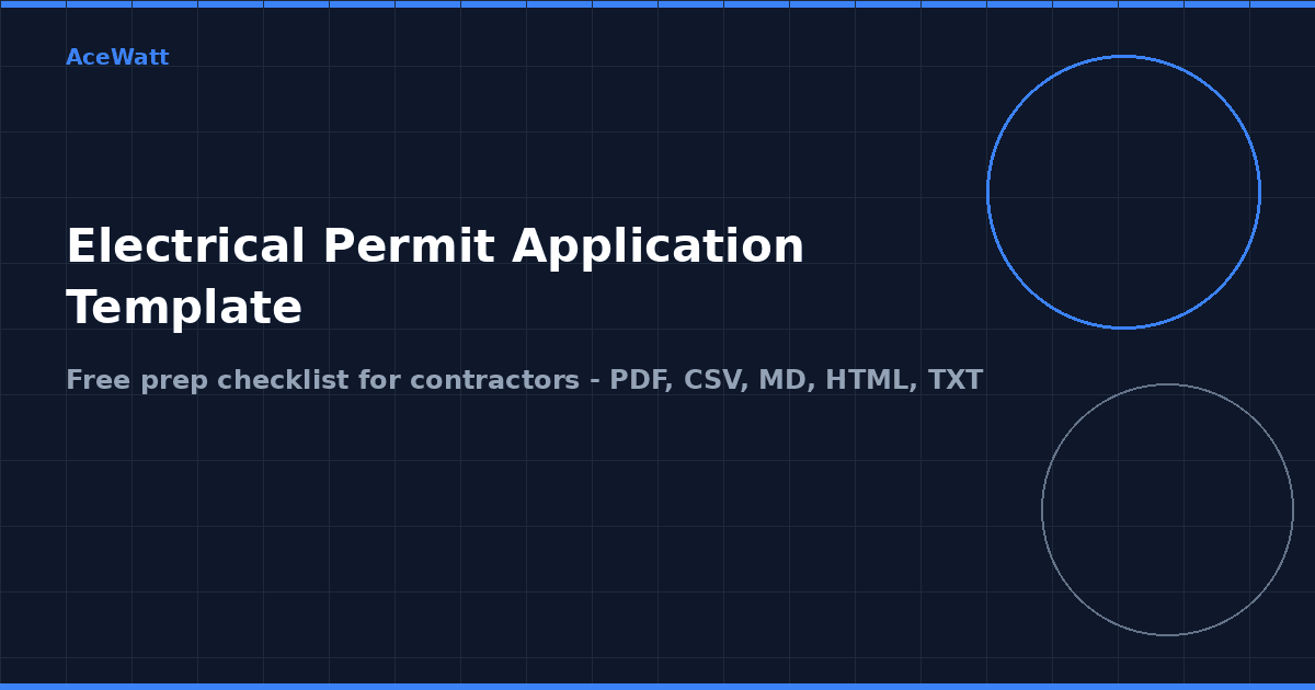 Electrical permit application preparation checklist with property, contractor, scope, and inspection tracking fields.