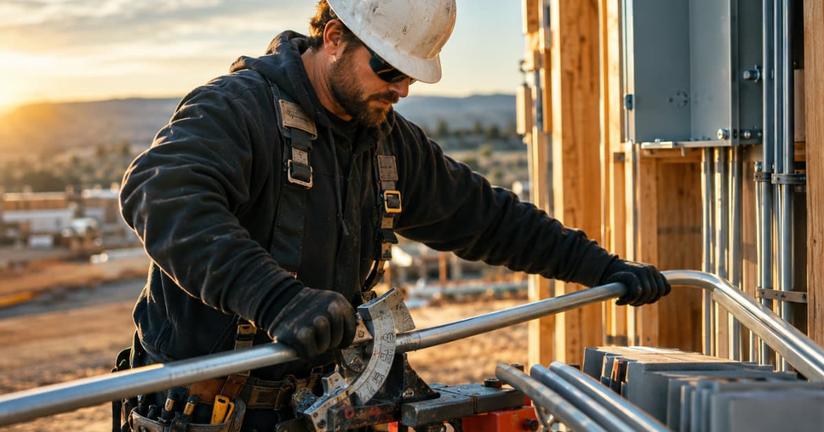 A licensed electrician at work on a real job site - e.g. installing a Square D QO breaker panel, pulling THHN wire