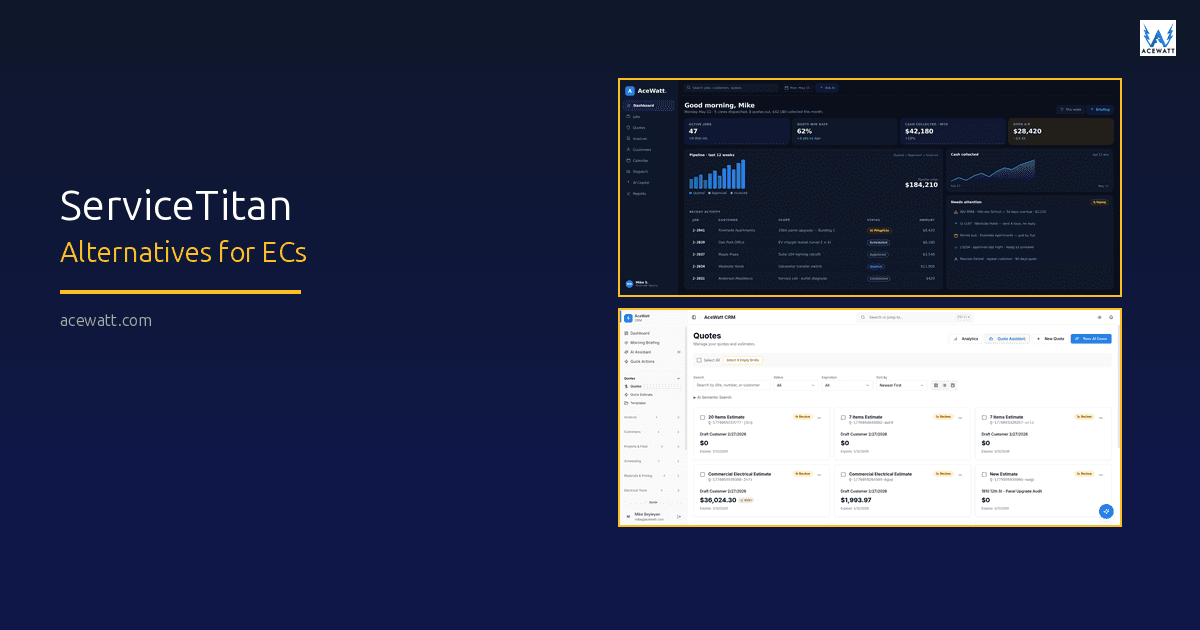 Comparison chart of ServiceTitan alternatives for electrical contractors in 2026, including pricing, features, and trade-specific tools.